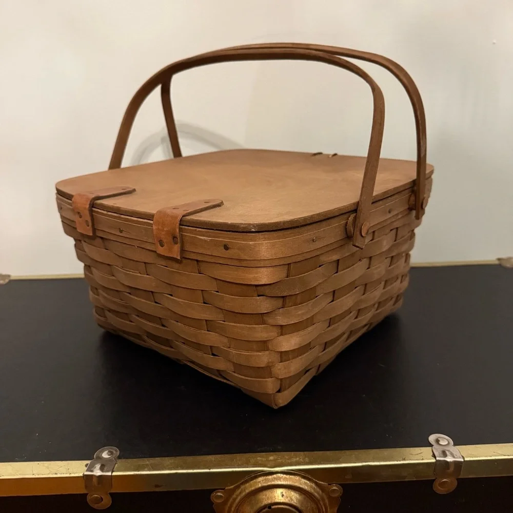 🧺🍒 1981 Longaberger Picnic Pie Basket w/ Lid + Table Stand – Vintage USA - Picture 5 of 15